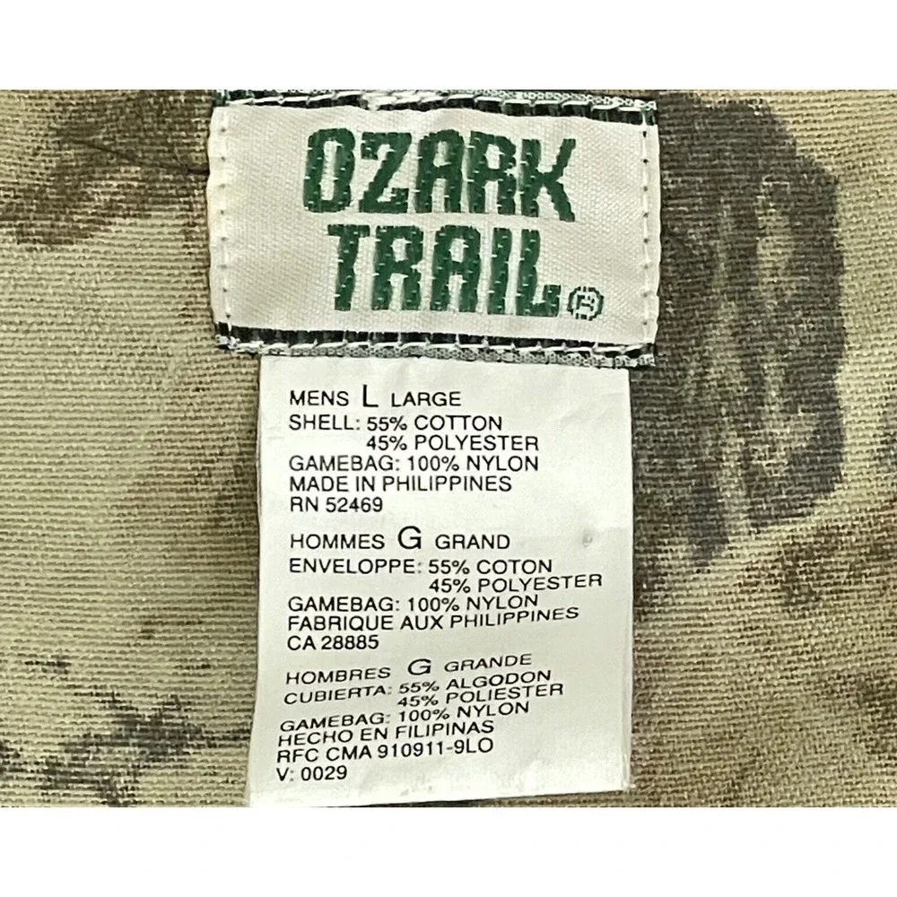 Ozark Trail Hunting Vest Mens Large Camouflage Zip Hiking Fishing‎ Outdoors EUC